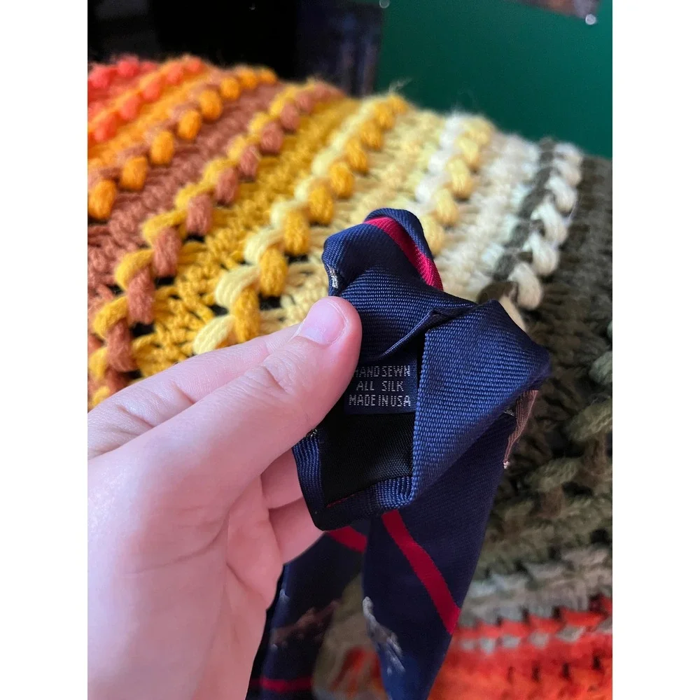 Keeneland Navy Blue Red Equestrian Horses Kentucky Derby Prep Old Money Silk Tie